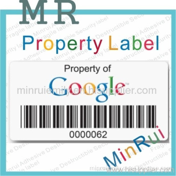 Property Labels With Barcode, Asset Tags, Hi Tack Destructible Labels 